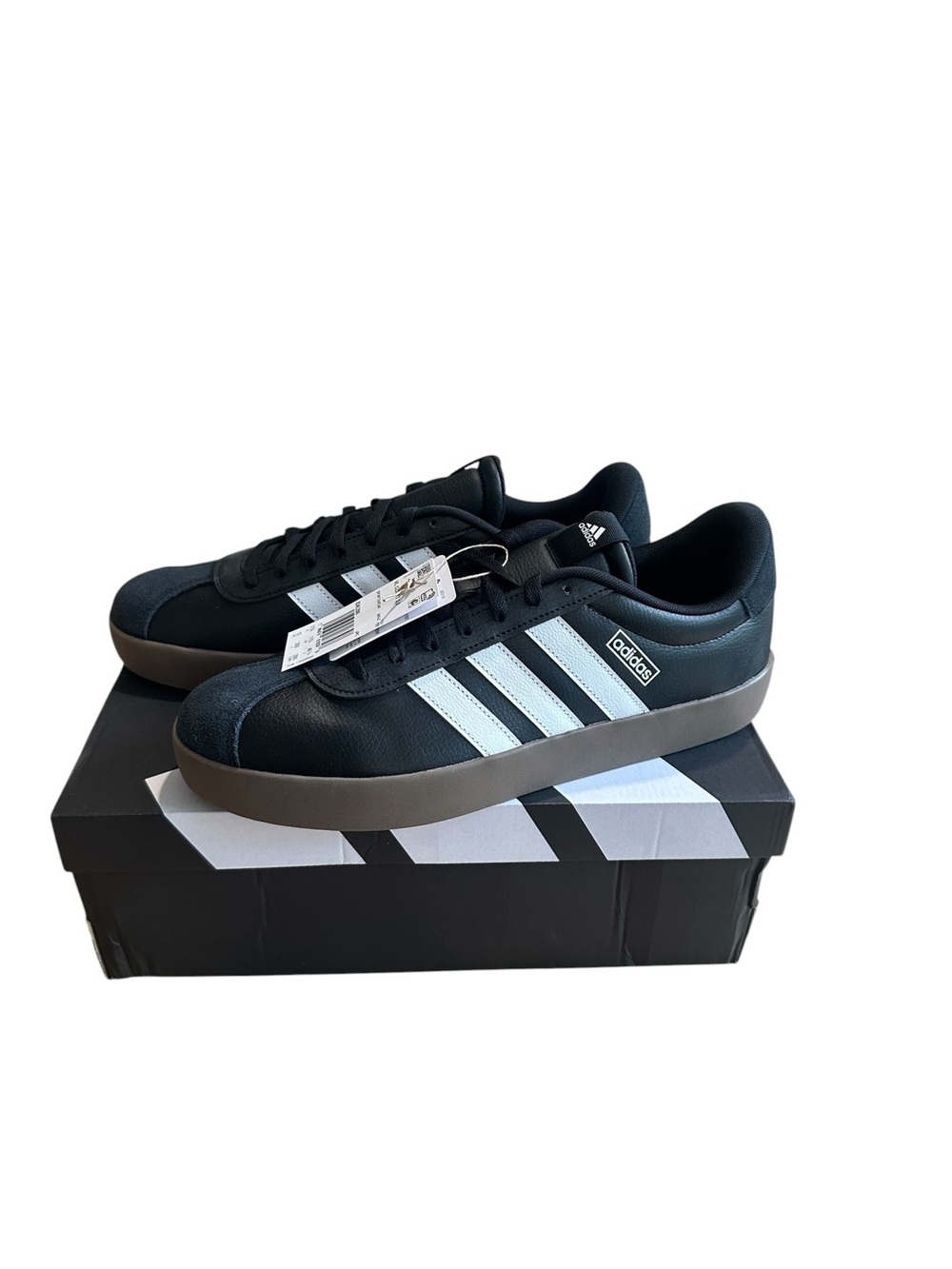 adidas Mens Black Sneakers with White Stripes VL COURT 3.0
